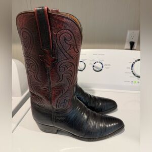 Lucchese Black Cherry Lizard Western Cowboy Boots size 8.5D Mens